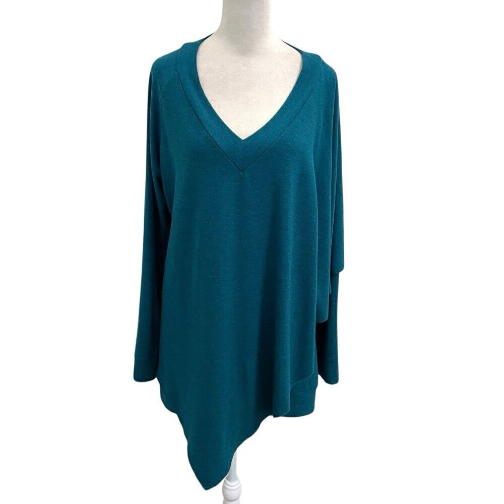 Soft Surroundings Cape-Overlay Soft V-Neck Long Sleeve Tunic Top Teal size Large